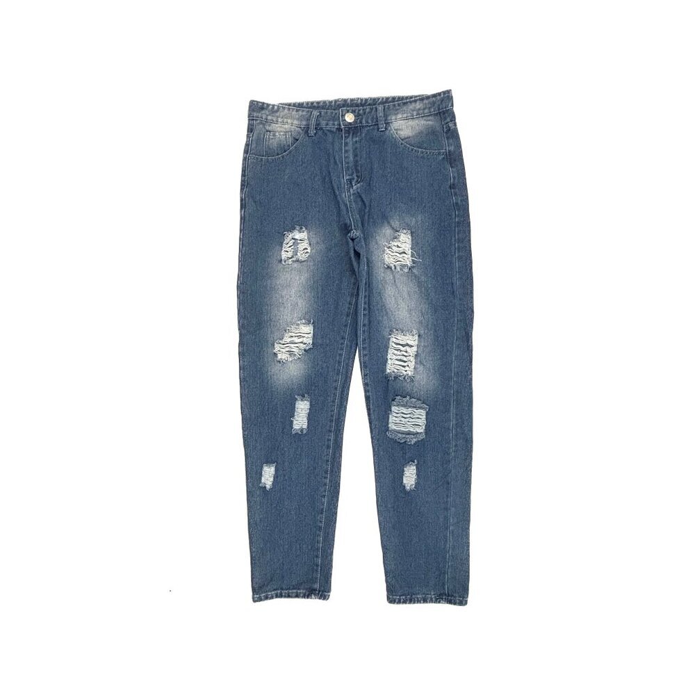 Romwe Distressed Straight Women's size 32 Dark Wash Blue Denim jeans